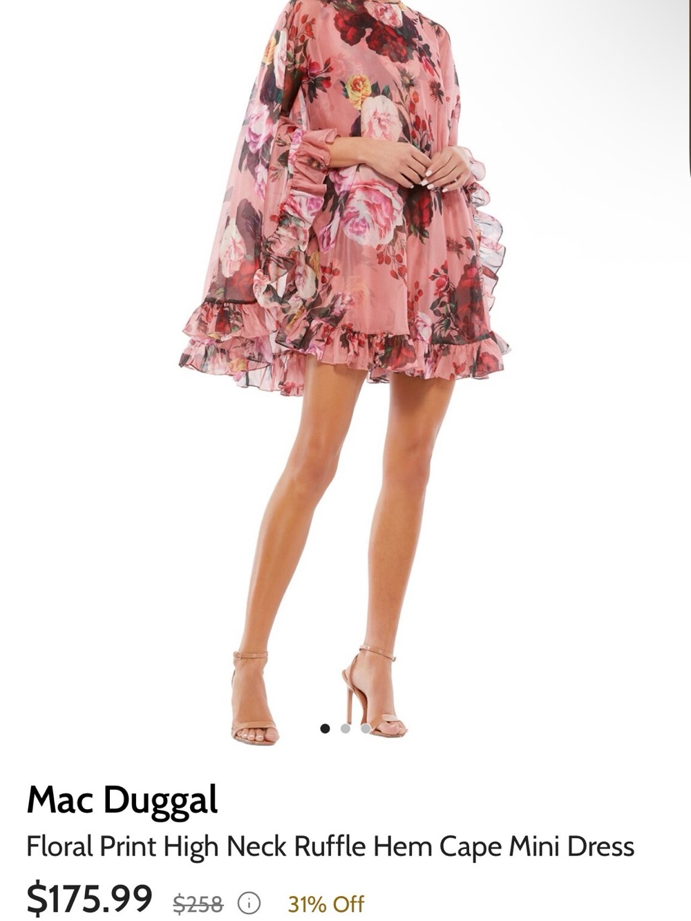 Mac Duggal Fuchsia/Magenta Cape-Sleeve Mini Dress